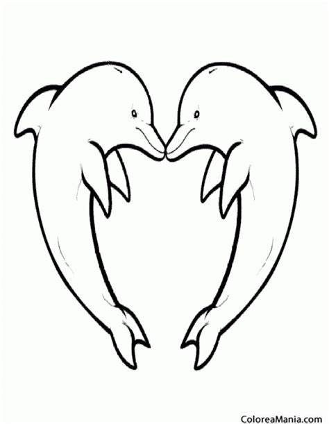 Colorear Delfines Formando Un Corazón Animales Marinos Dibujo Para