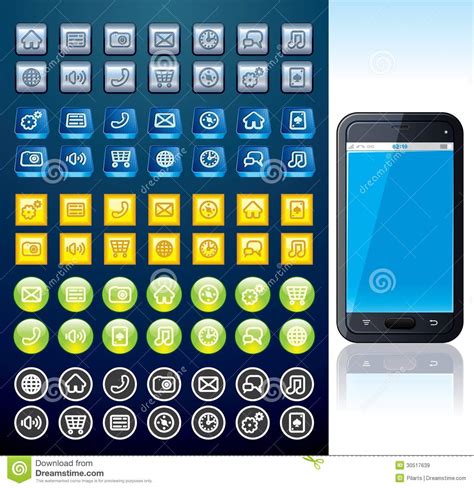 Smartphone With Set Of Various Interface Buttons Stock Vector
