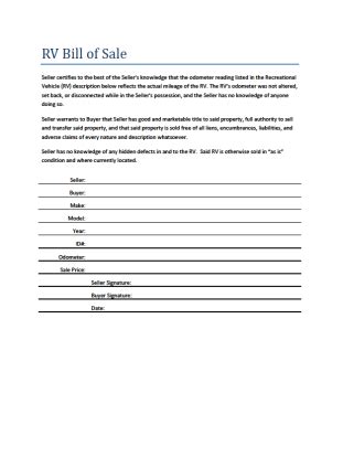 Where i live (alberta) there is a link to a bill of sale pdf on the back of the vehicle registration certificate. Bill Of Sale For RV - Free Printable Documents