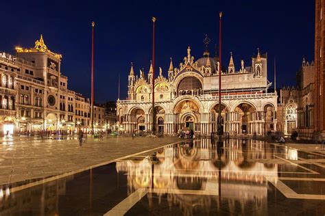 Basilica San Marco Reflections At Night Venice Italy Photograph By