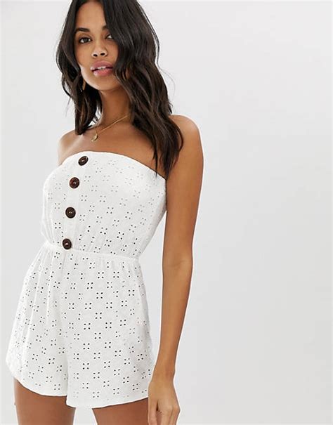 New Look Broderie Beach Playsuit In White Asos
