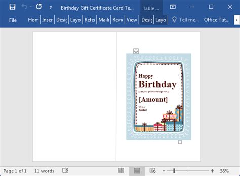 In which sender express his feeling like: Birthday Gift Certificate Card Maker Template for Word