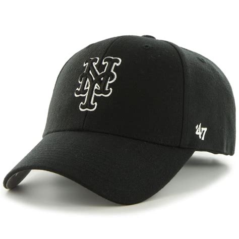 New York Mets Mens Black And White 47 Mvp Adjustable Cap Bobs Stores