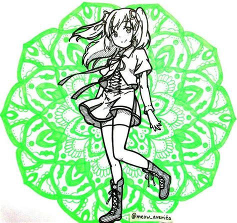 Anime Drawing Mandala Pattern Green Cute