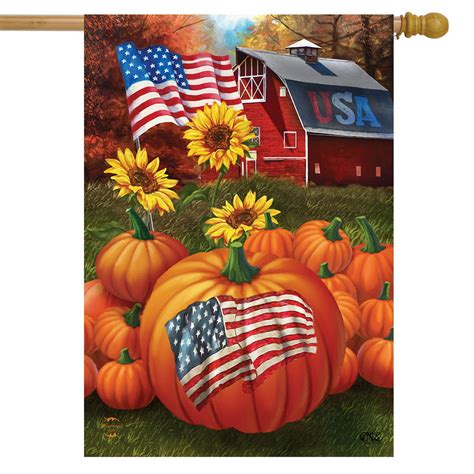 Usa Pumpkins Fall House Flag Patriotic Autumn 28 X 40 Briarwood Lane