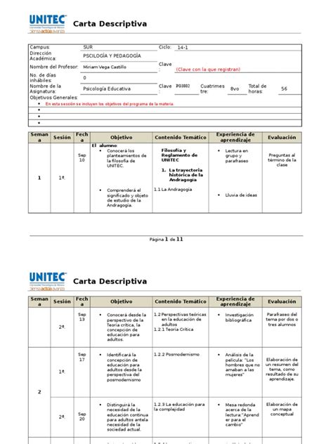 Al definir una carta descriptiva, el estándar de competencia ec0217 y ec0301 nos ponen los requisitos que debe cubrir. Ejemplo Carta Descriptiva | Maestros | Aprendizaje