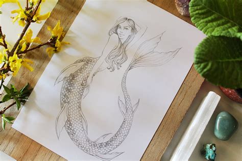 Mermaid Pencil Drawing Nude Girl Near The River Ukraine Professional Art Original