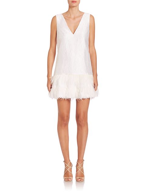 Ostrich feather dress plus size. Lyst - Bcbgmaxazria Ostrich Feather-hem Dress in White