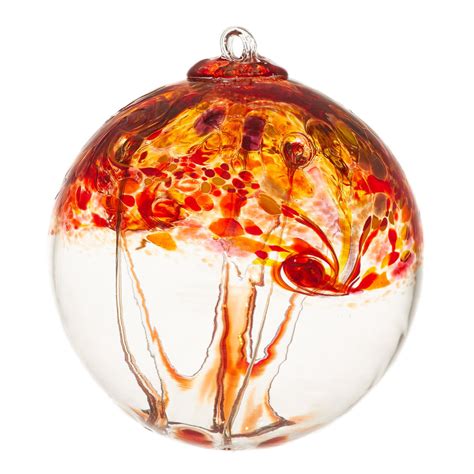 Hand Blown Glass Ornament Globe Elements Collection Fire Orb Ball By K