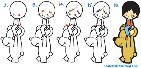 How To Draw A Cartoon Boy Riding A Cartoon Bear From A Question Mark