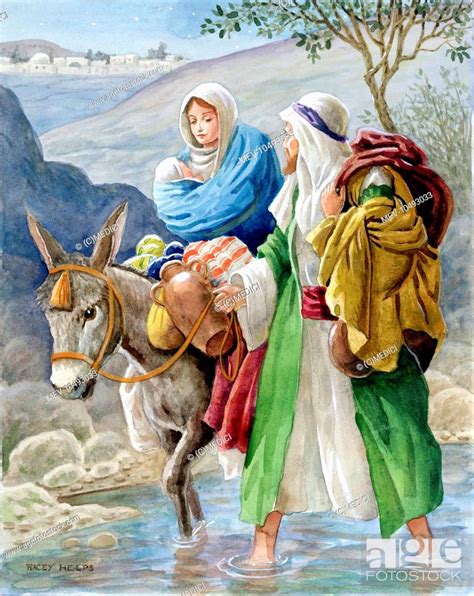 The Flight Into Egypt With Mary On A Donkey And Joseph Wading Through