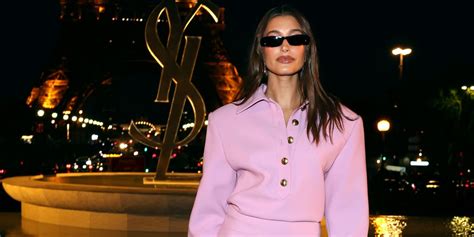Hailey Bieber Wears A Bubblegum Pink Mini Dress At Paris Fashion Week
