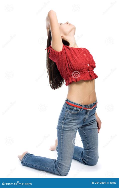 Young Woman Stand On A Knees Stock Image Image Of Jacket Sitting 7912025