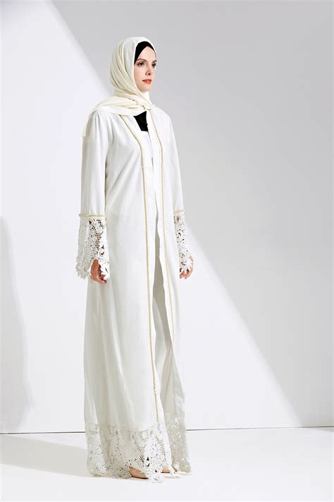 Elegant White Lace Pearl Islamic Clothing Muslim Abaya Buy Islamic