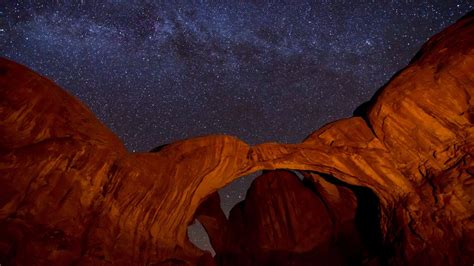 Rock Cave Under Dark Sky With Stars Hd Space Wallpapers Hd Wallpapers