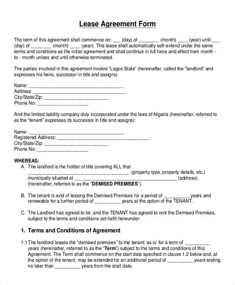 Printable Blank Rental Lease Agreement Form Printable Forms Free Online