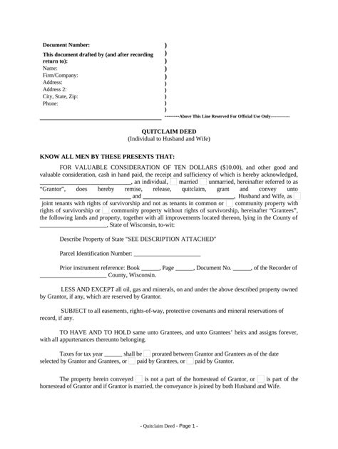 Quitclaim Deed From Individual To Husband And Wife Wisconsin Doc