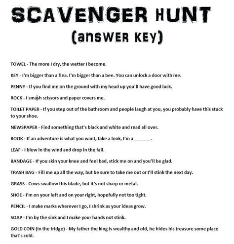Do not use for your own guessing, just for friends or family. Adult scavenger hunt scavenger hunt clues for around the ...