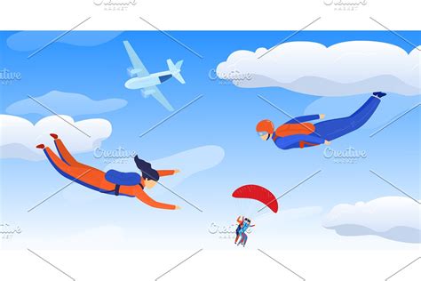 Skydiving Extreme Sport Vector Pre Designed Vector Graphics