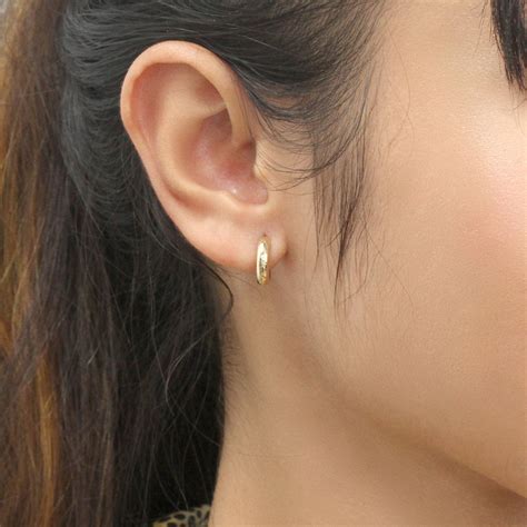 Gold Huggie Earrings Solid 14K Gold Hoop Earrings Or White Etsy