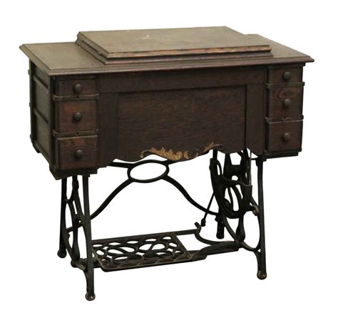Minnesota A Antique Sewing Machine Table With Cast Iron Base Olde