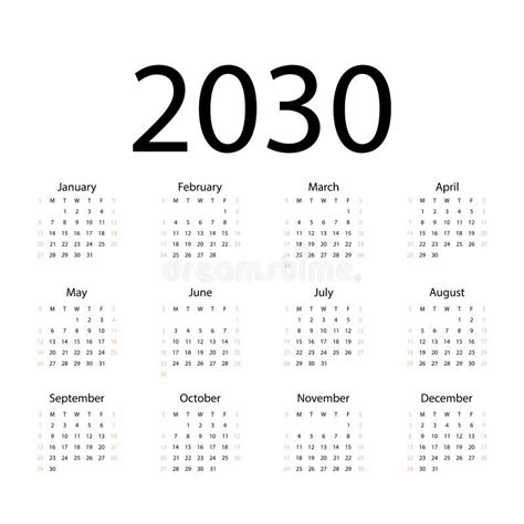 Calendario 2030 Calendario De Planificación De Plantillas De Calendario