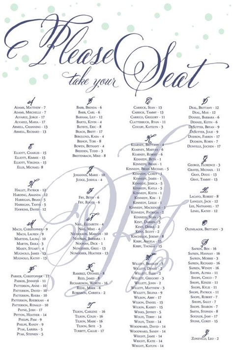 Wedding Seating Chart Printable Digital File By