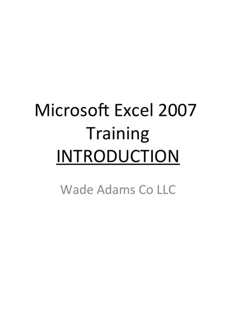 Microsoft Excel 2007 Introduction Pdf
