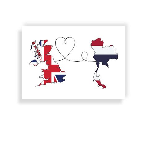 United Kingdom To Thailand Map Flag Travel Print Etsy