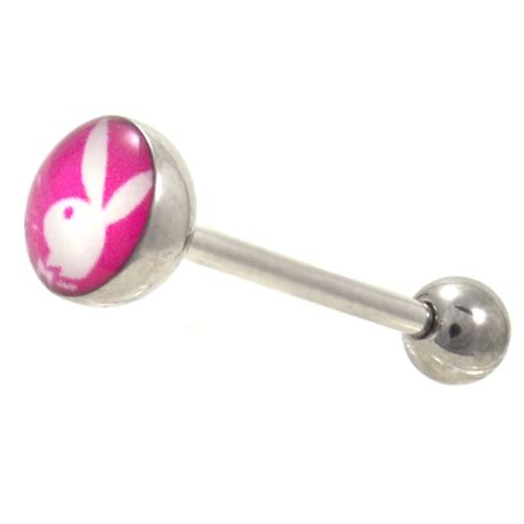 Pink And White Playboy Bunnytongue Ring Barbell