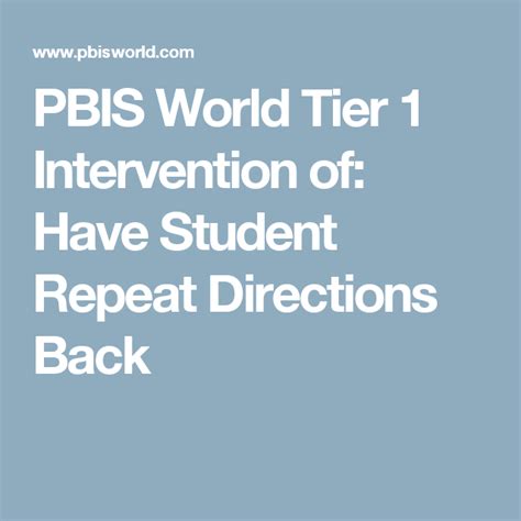 Pbis World Tier 1 Intervention Of Have Student Repeat Directions Back