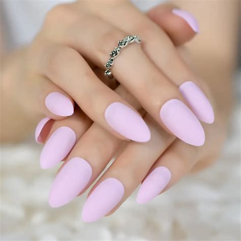 Simple Designed Almond Fake Artificial Acrylic Nails Light Pink Rough Surface Manicure Tips 24