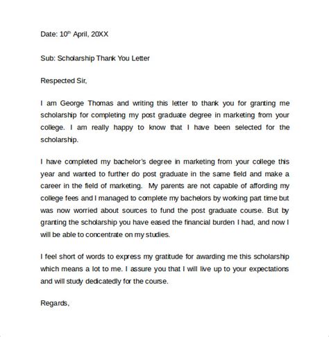 Free 8 Sample Thank You Letter For Scholarship In Pdf Ms Word