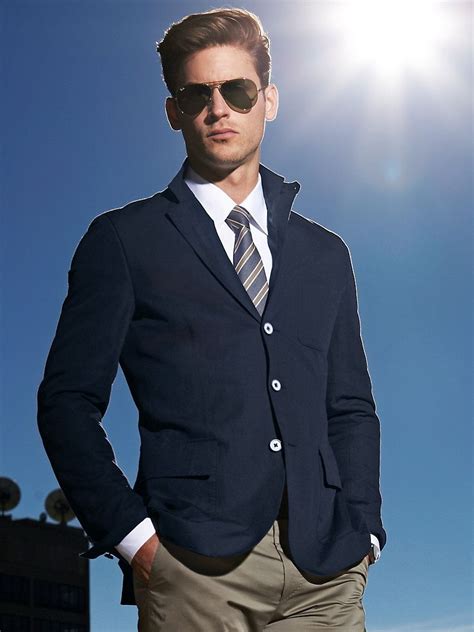 Mens Fashion Mens Casual Look Navy Blue Blazer With White Shirt