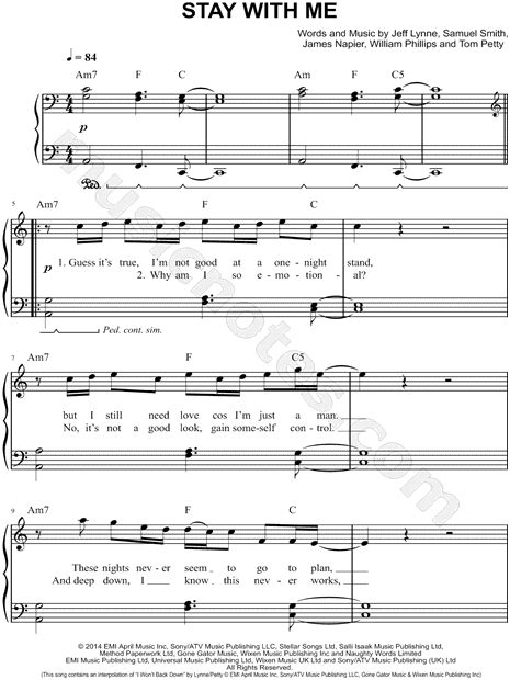 Sam Smith Stay With Me Sheet Music Easy Piano In C Major Download