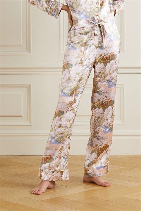 Olivia Von Halle Lila Giselle Printed Silk Satin Pajama Set Net A Porter