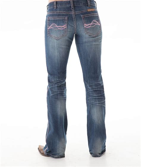 Cowgirl Tuff Womens Blue Cotton Blend Jeans Pink Wildflower Cowgirl Tuff Womens Blues Medium