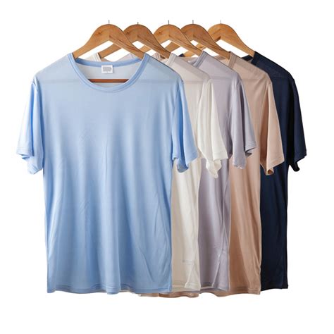 Men Basic T Shirt Natural Silk Solid Shirt Short Sleeve Top Mens