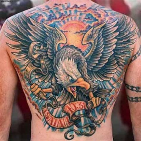 Neo Traditional Eagle Back Tattoo