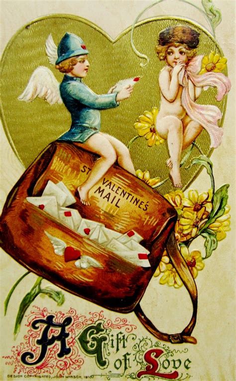 A T Of Love ~ Valentine Delivering Cupid Vintage Postcard By Samuel Schmucker 1910 Wow