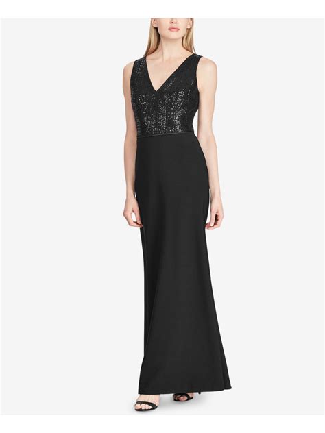 Ralph Lauren Ralph Lauren Womens Black Sequin Jersey Gown Sleeveless V Neck Full Length