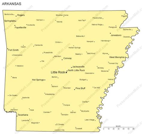 Arkansas Outline Map With Capitals And Major Cities Digital Vector Illustrator Pdf Wmf