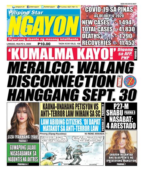 Pilipino Star Ngayon July 05 2020 Newspaper Get Your Digital