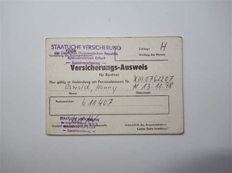DDR Versicherungs-Ausweis für Rentner 1982 Sozialversicherung in
