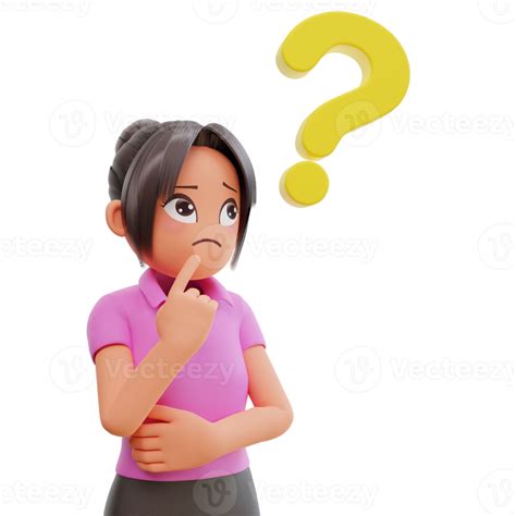 3d Render Cute Girl With Question Mark 9312898 Png