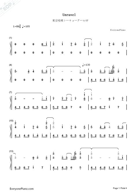 Unravel Sheet Music Easy With Letters 44 Unravel Tokyo Ghoul Op