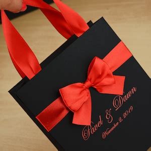 Black Red Wedding Welcome Bag With Satin Ribbon Handles Bow And