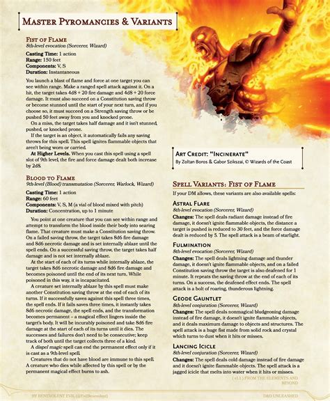 Master Pyromancies — Dnd Unleashed A Homebrew Expansion For 5th
