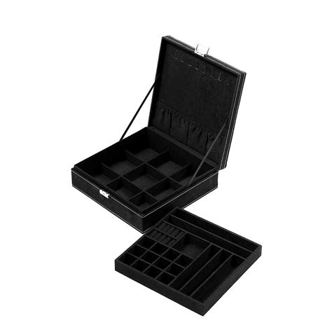 Juvale Two Layer Jewelry Box Organizer Display Storage Case With Lock Key Velvety Smooth