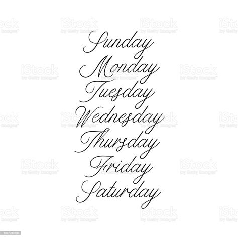 Handwritten Days Of Week Sunday Monday Tuesday Wednesday Thursday